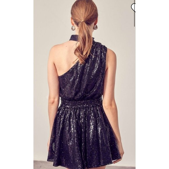 DO+BE Sequin One Shoulder Choker Dress Black Small - Picture 2 of 11